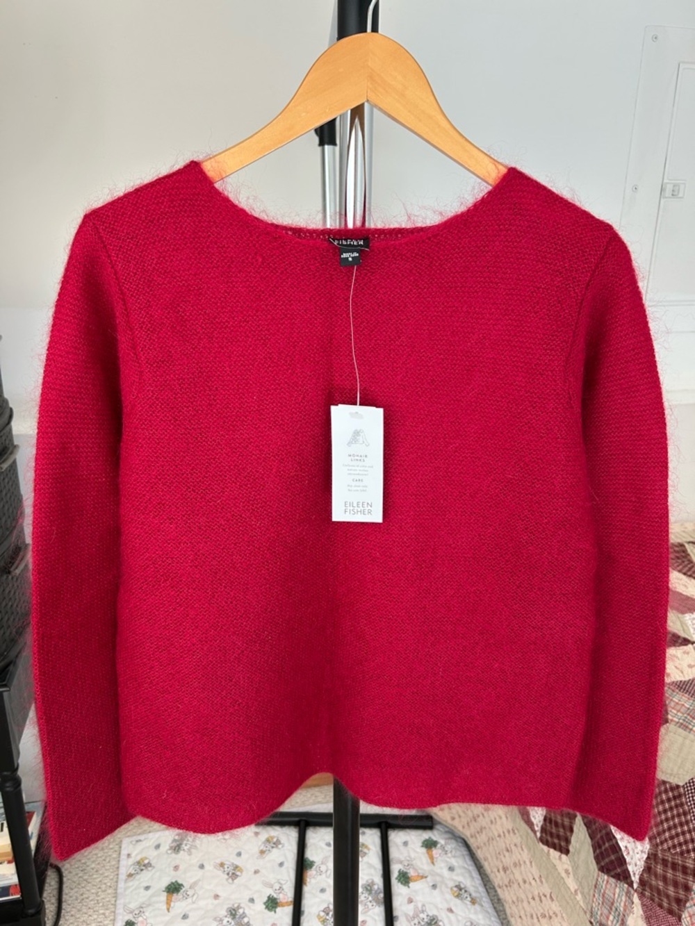 Eileen Fisher Kid Mohair Nylon Knit Pullover Sweater Red NWT Small